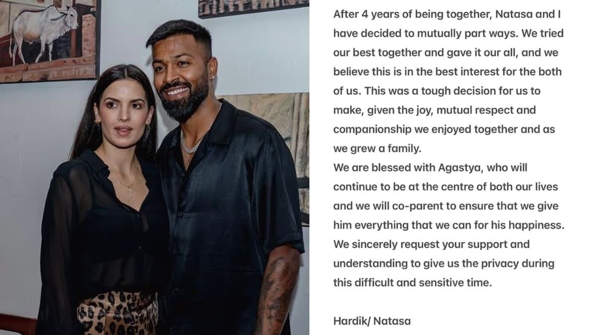 Hardik Pandya and Natasha Stankovic divorce: हार्दिक और नताशा का ने लिया तलाक का निर्णय, दोनों ने सोशल मीडिया पर  जानकारी साझा की 