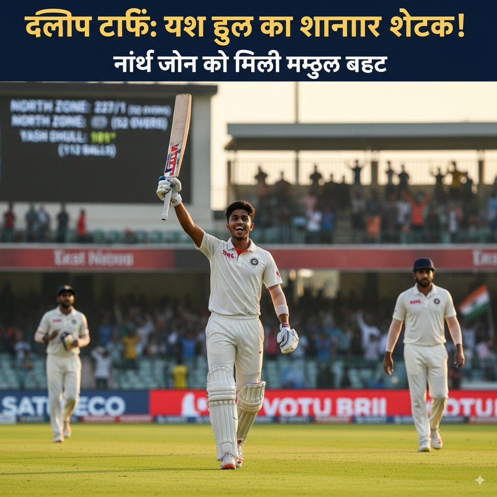 दलीप ट्रॉफी: यश ढुल का शानदार शतक, नॉर्थ जोन को मिली मजबूत बढ़त दलीप ट्रॉफी: यश ढुल का शानदार शतक, नॉर्थ जोन को मिली मजबूत बढ़त