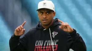 Aug 28, 2026; Miami Gardens, Florida, USA; Atlanta Falcons quarterback Tua Tagovailoa (1) warms up prior to a pre season game against the Miami Dolphins at Hard?
